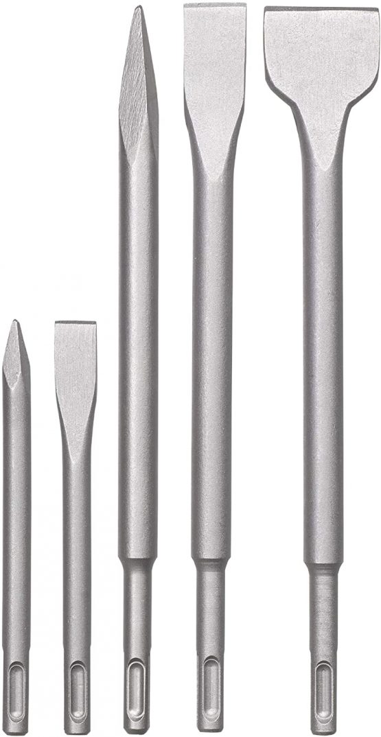 kwb 240285 SDS-Plus Hammer Set, 5-teiliges Stein-u. Beton-Meißel Satz im Kunstoff-Koffer Chisel Piece Stone and Concrete Plastic Case
