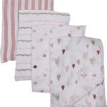 aden + anais swaddle, 100% cotton muslin, 120cm X 120cm, 4 pack, heart breaker