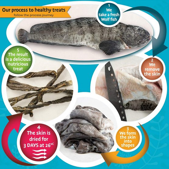 SKIPPER'S Premium Wolf Fish Skin Twists 250gm - Handmade & Gently Air-Dried - Healthy & Highly Nutritious Dog Dental Sticks Long Lasting - Rich in Omega 3 & 6 Oils Dog Chews - Image 4
