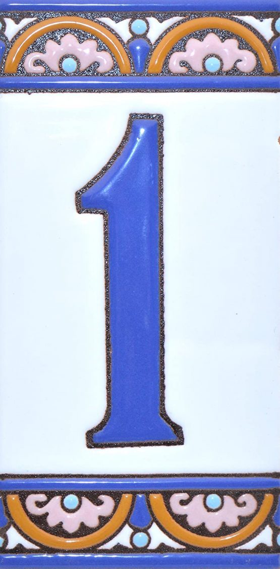 House numbers 6 inch. Handpainted house number tiles for signs, addresses and names. Address numbers for houses. House address numbers and letters. Design ARCO GRANDE 5,86" x 2,91" (NUMBER 1)