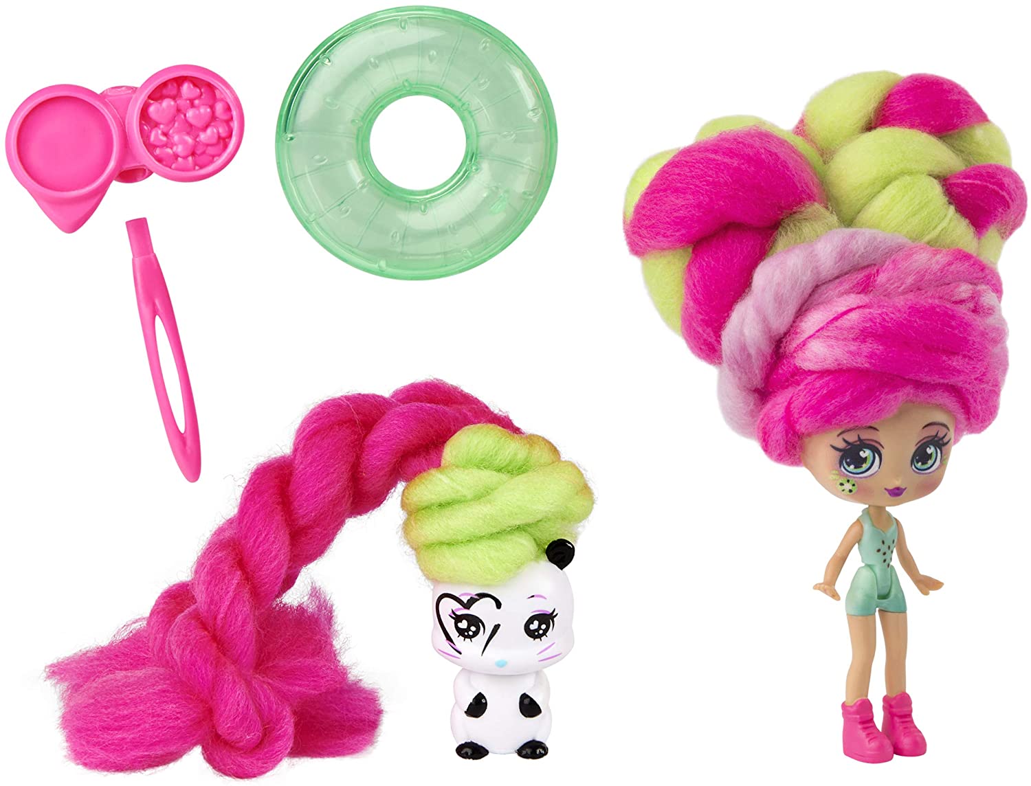 Candylocks 2-Pack, Kiwi Kimmi 7.5-cm Scented Collectible Doll and Pet with Accessories, Grey