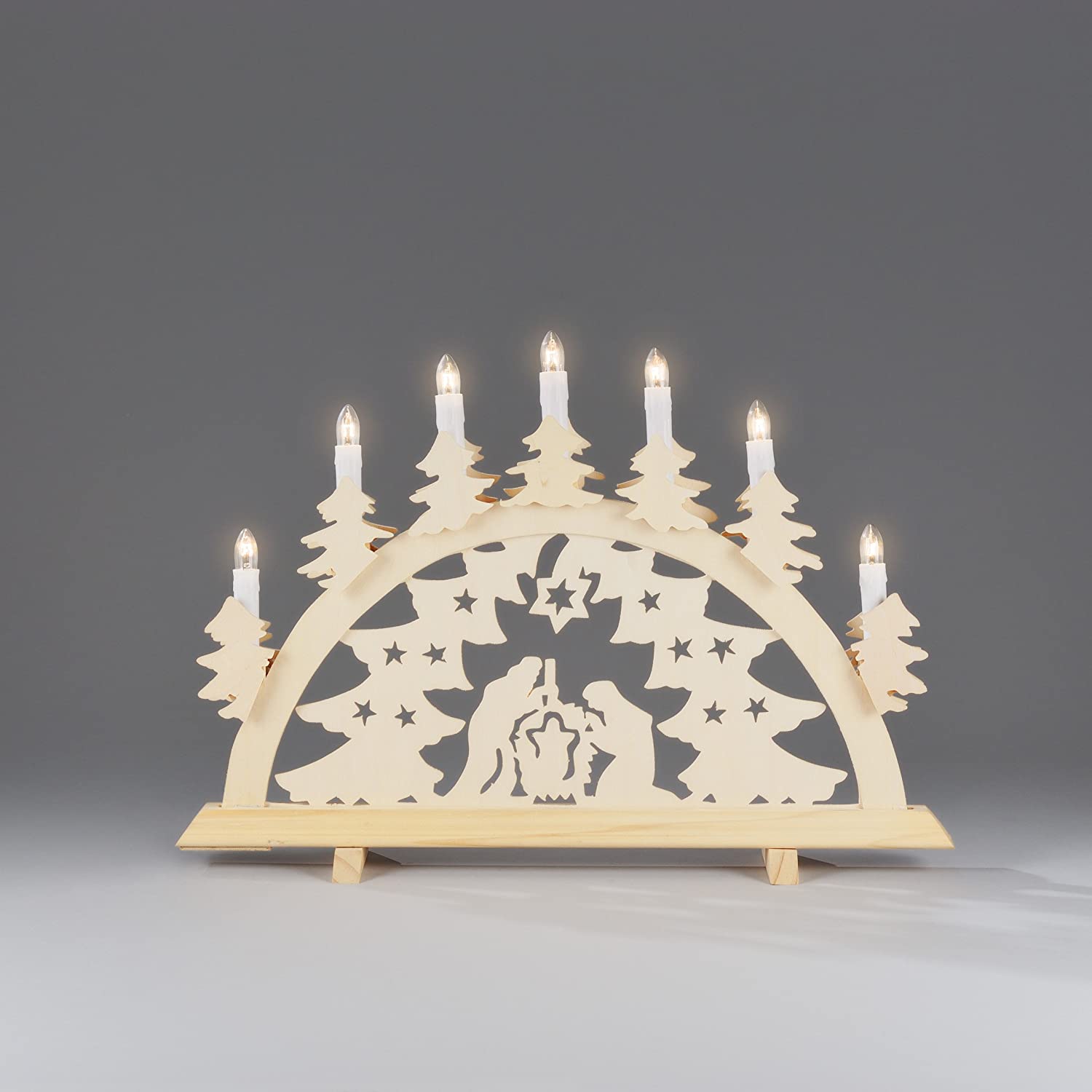 Konstsmide Indoor Decoration Illuminated Nativity Decoration in Natural Pine - Clear, Warm Weiß, Candle Arch - Image 2
