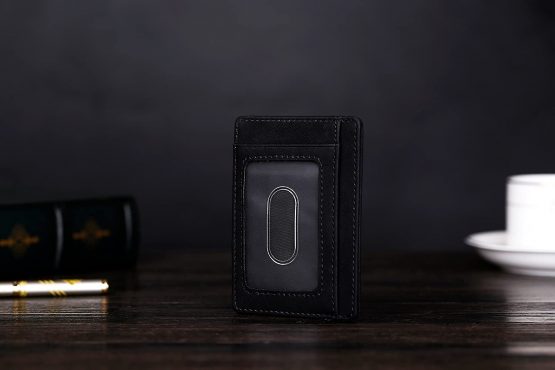 Kronya® | Elegant Leather Wallet with RFID Protection | Wallet Case Money Clip Holder Credit Card Holder (Black Crosshatch) - Image 4