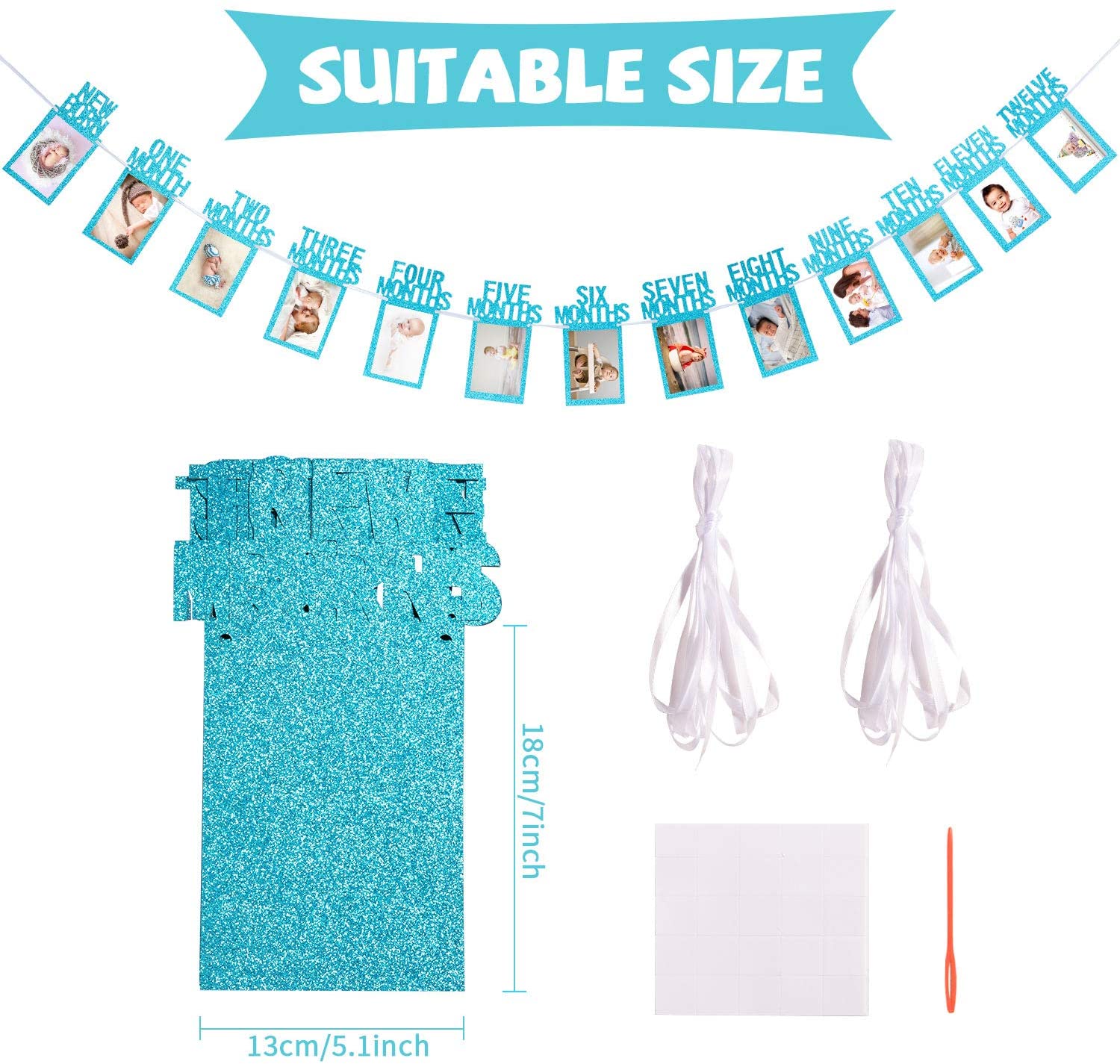 Whaline 1st Birthday Baby Photo Banner for Newborn to 12 months, Monthly Milestone Photograph Bunting Garland - Image 2