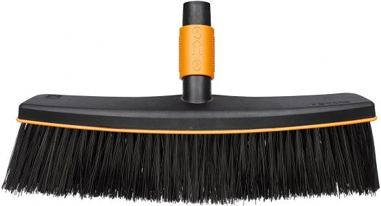 Fiskars Street Broom, Broom Head, Width: 38 cm, Plastic Bristles, Black/Orange, QuikFit, 1001416