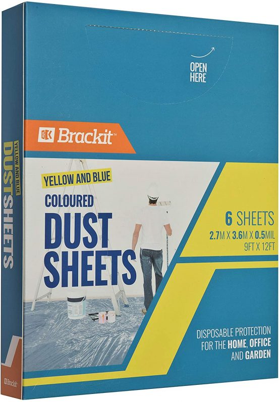 Brackit Premium Lightweight Disposable Yellow & Blue Coloured Dust Sheets - 6-Pack 3.6m x 2.7m (12x9ft) - Polythene Dustproof Waterproof Sheets - Image 2