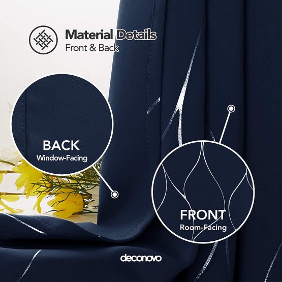 Deconovo Eyelet Curtains, Blackout Curtains, Home Decoration Thermal Insulated Wave Foil Printed Material Curtains for Bedroom Windows, Inch(Width x Length), Navy Blue, one pair - Image 3