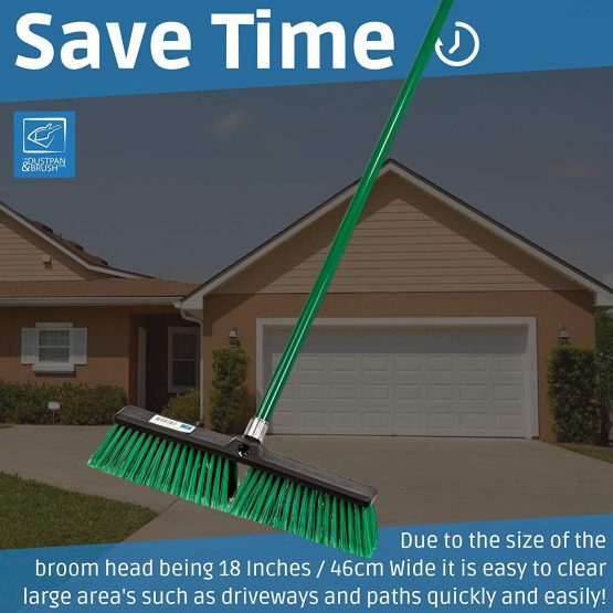 Stiff Yard Brush Heavy Duty Outdoor Broom – 18” Wide Garden Broom with Firm Synthetic Bristles and 120cm Strong Metal Handle, Sweeping Brush Outdoor Hard Broom for Large Gardens and Yards - Image 3