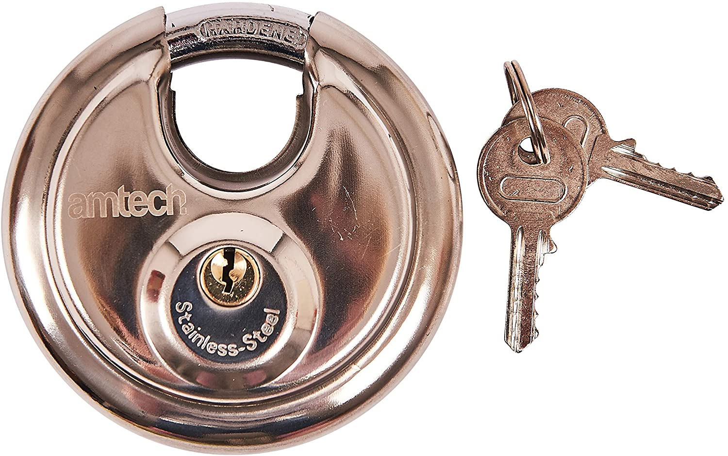 Amtech W4250 90mm Disc Padlock, Heavy Duty and Corrosion Resistant Stainless Steel Construction with 2 Keys