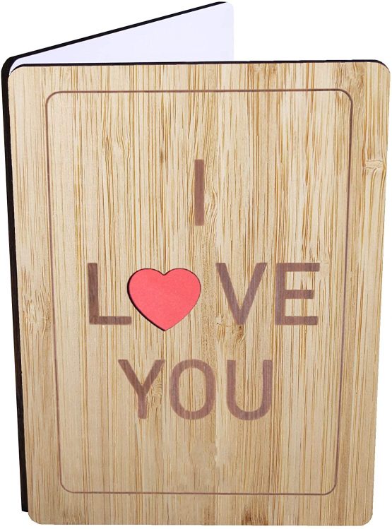 BonjourBloom: Wooden Bamboo Greetings Card (I Love You)