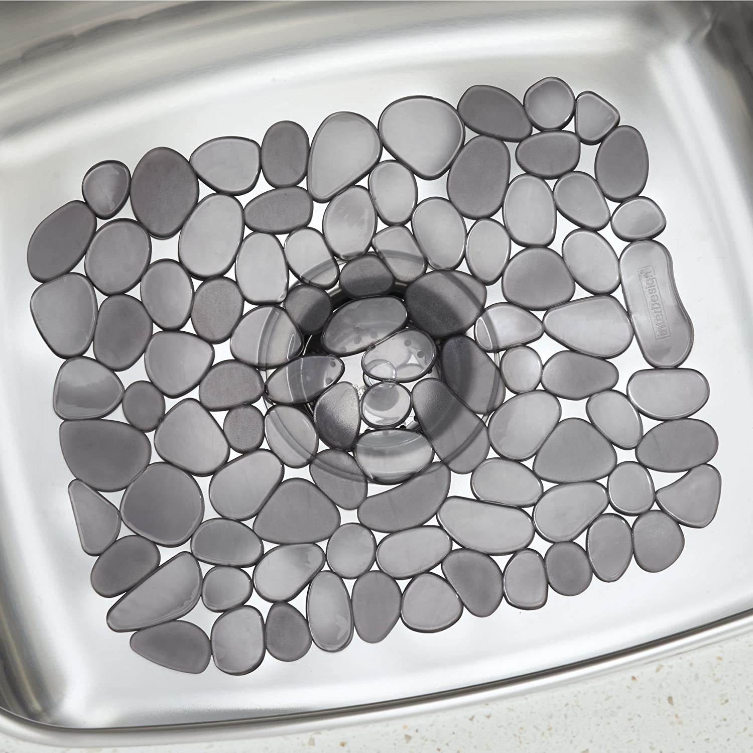 iDesign 60063 Pebblz Dish Mat, Regular Plastic Sink Protector, Draining Board Mat, Graphite - Image 2