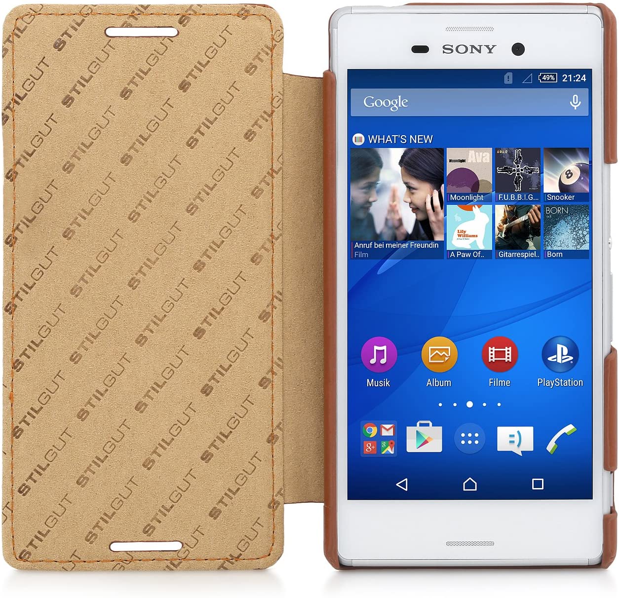 StilGut Book Type, Genuine Leather Case, Cover for Sony Xperia Z5 & Z5 Dual, Cognac Brown - Image 2