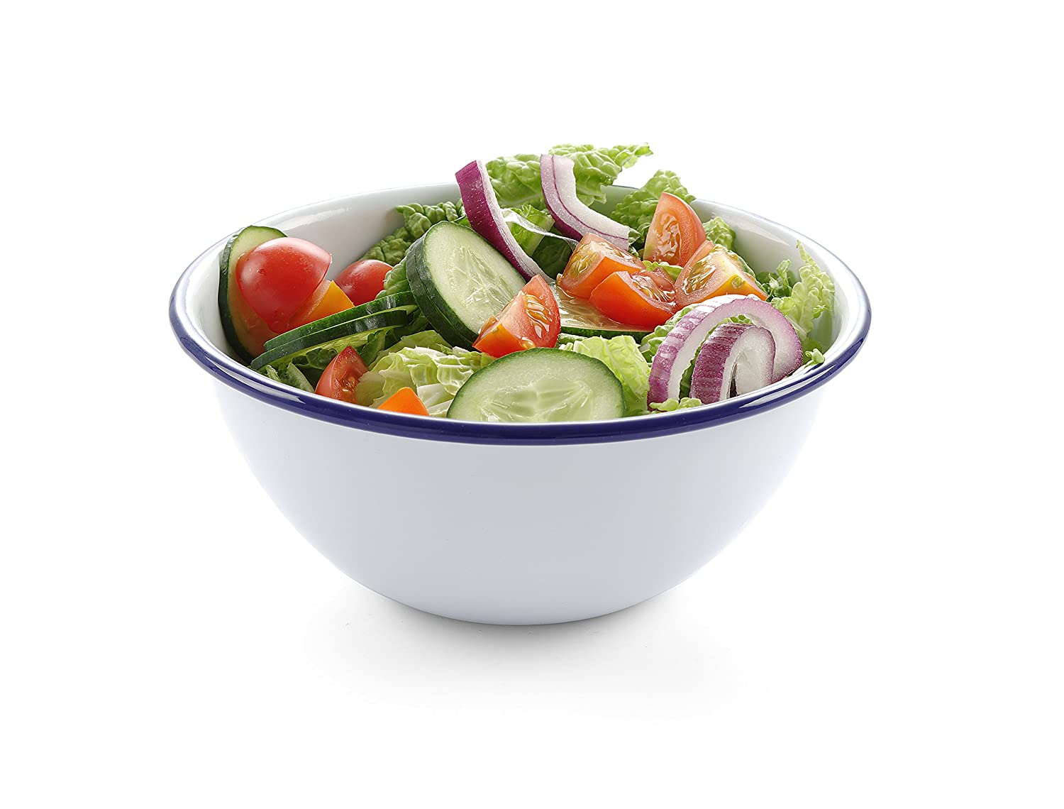 HENDI Salad bowl, enamelled, ⌀160x(H)75 mm, White/Blue, 160 mm