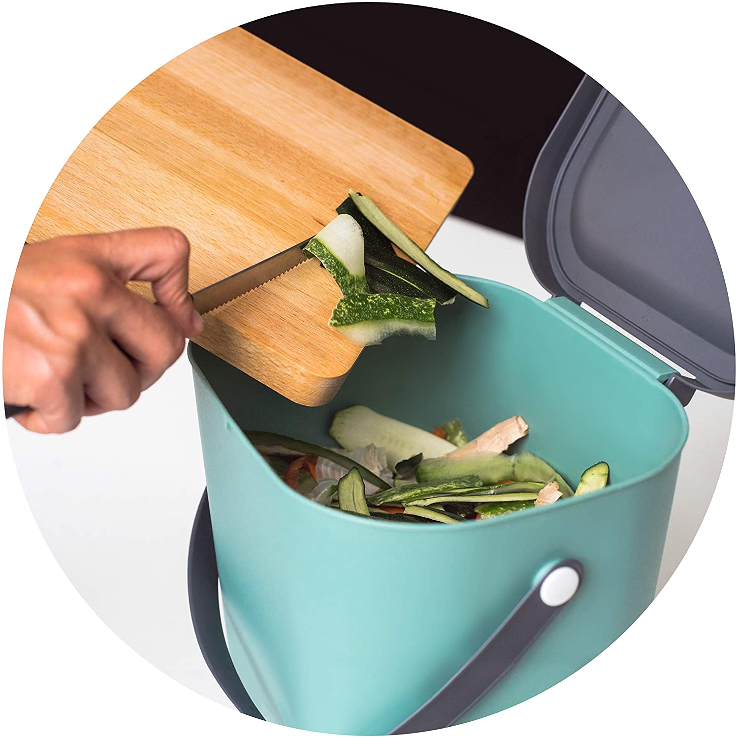 Rotho, Albula, Bio waste bin 6 l for the kitchen Plastic (PP) BPA-free, anthracite, 6l (23,5 x 20,0 x 20,8 cm) - Image 3