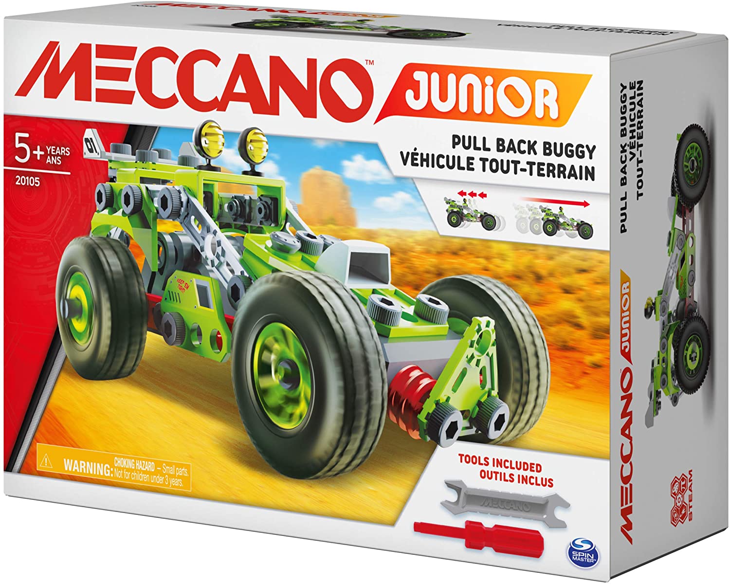 MECCANO Junior, 3-in-1 Deluxe Pull-Back Buggy STEAM Model Building Kit, for Kids Aged 5 and Up, Multi-color, Medium - Image 4
