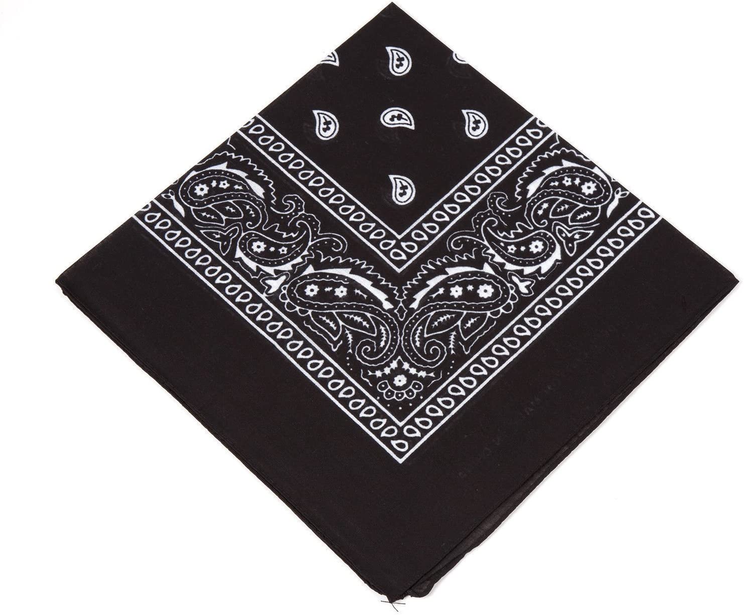 BLACK Bandana with WHITE square Paisley pattern ON BOTH SIDES - Image 2