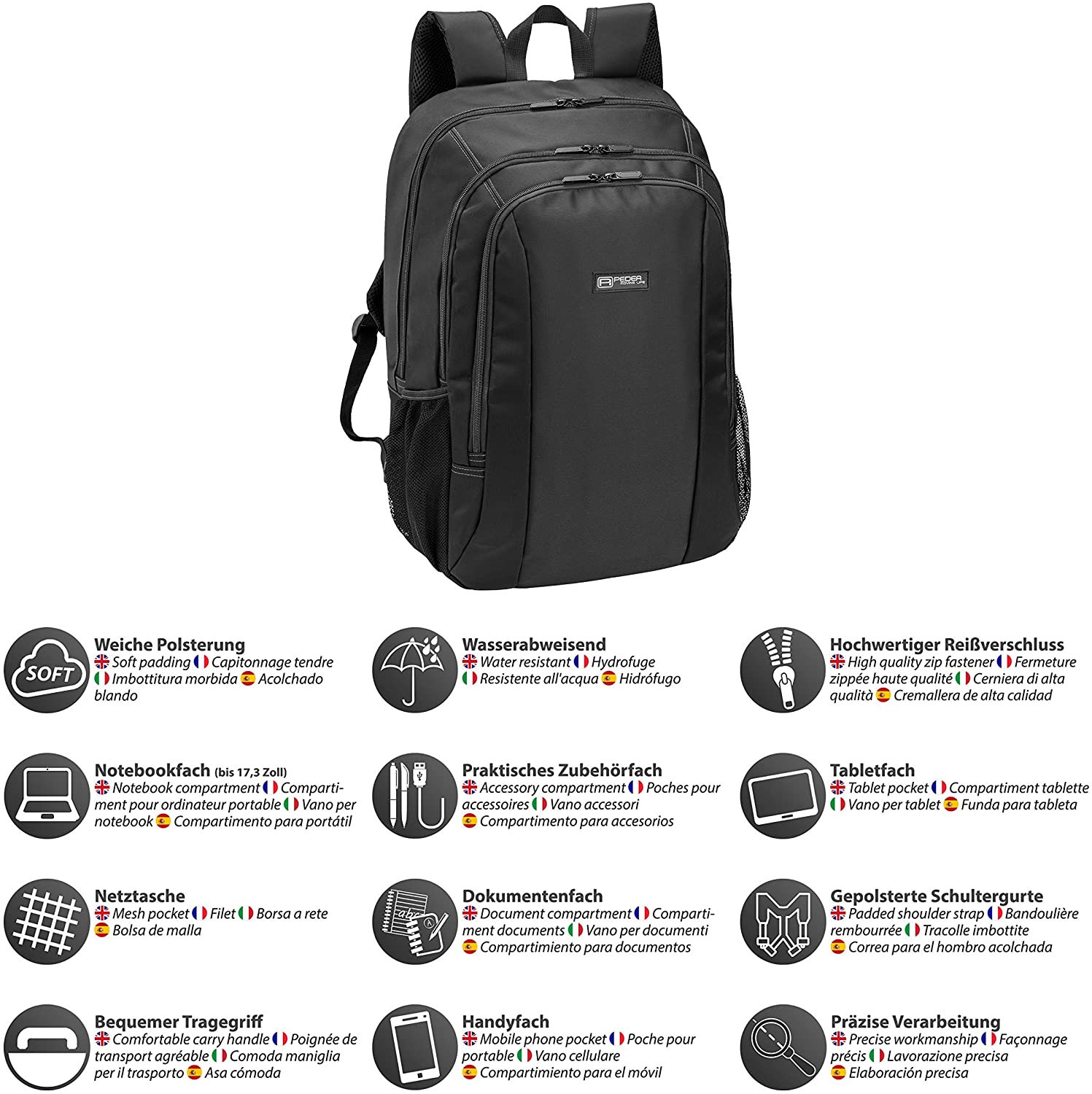 Pedea First One sacoche d'ordinateurs portables 45 cm (17.7") Sac à dos Noir, Gris, Grey, 17,3 Zoll (43,9 cm) - Image 3