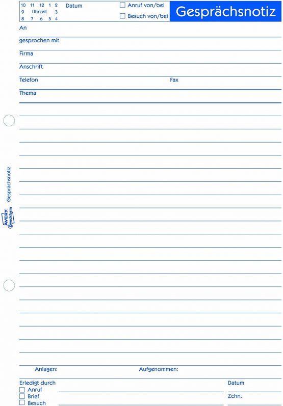 AVERY Zweckform 1210 Conversation Note (A5, Tear-Off Pad, Glued Top, 50 Sheets) White - Image 2