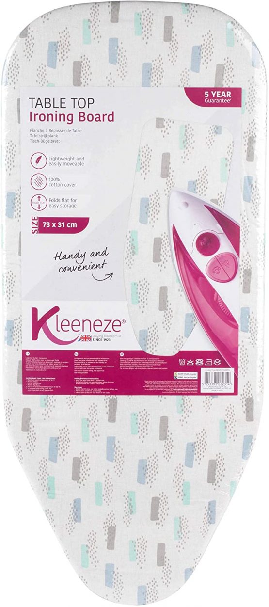 Kleeneze KL062291ELISEEU Table Top Ironing Board with Cotton Cover, 73 x 31 cm, Elise - Image 4