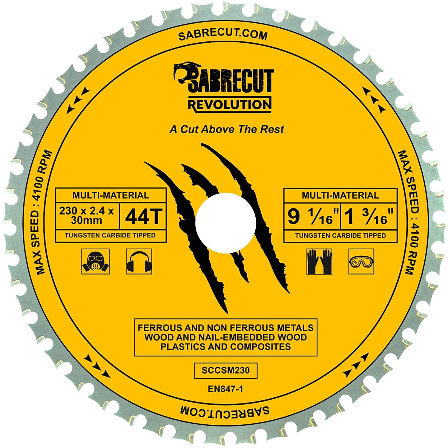 1 x SabreCut SCCSM230_44 230mm 44T x 30mm 25.4mm 20mm 16mm Bore Multi-Material Metal Wood Plastic Circular Saw Blade