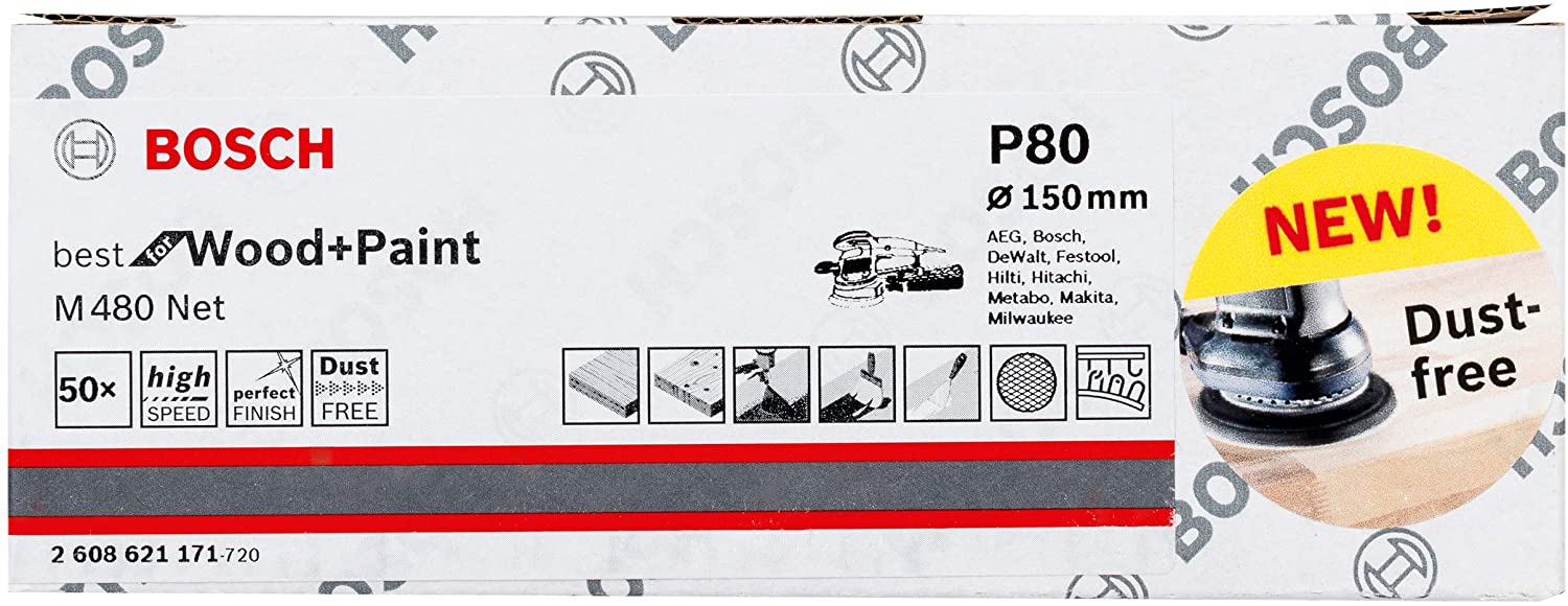 Bosch Professional 50 Pieces Sanding sheet M480 Best for Wood and Paint (wood and paint, Ø 150 mm, grit P80, accessories orbital sander)
