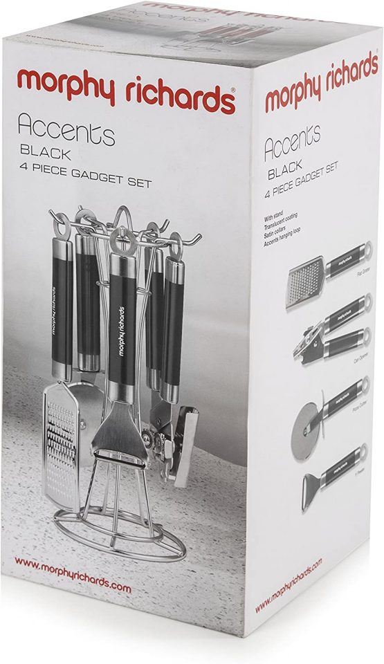 Morphy Richards Kitchen Utensils Set, Accents Range, Kitchen Gadget Set, Stainless Steel, Black, 4-Piece - Image 4