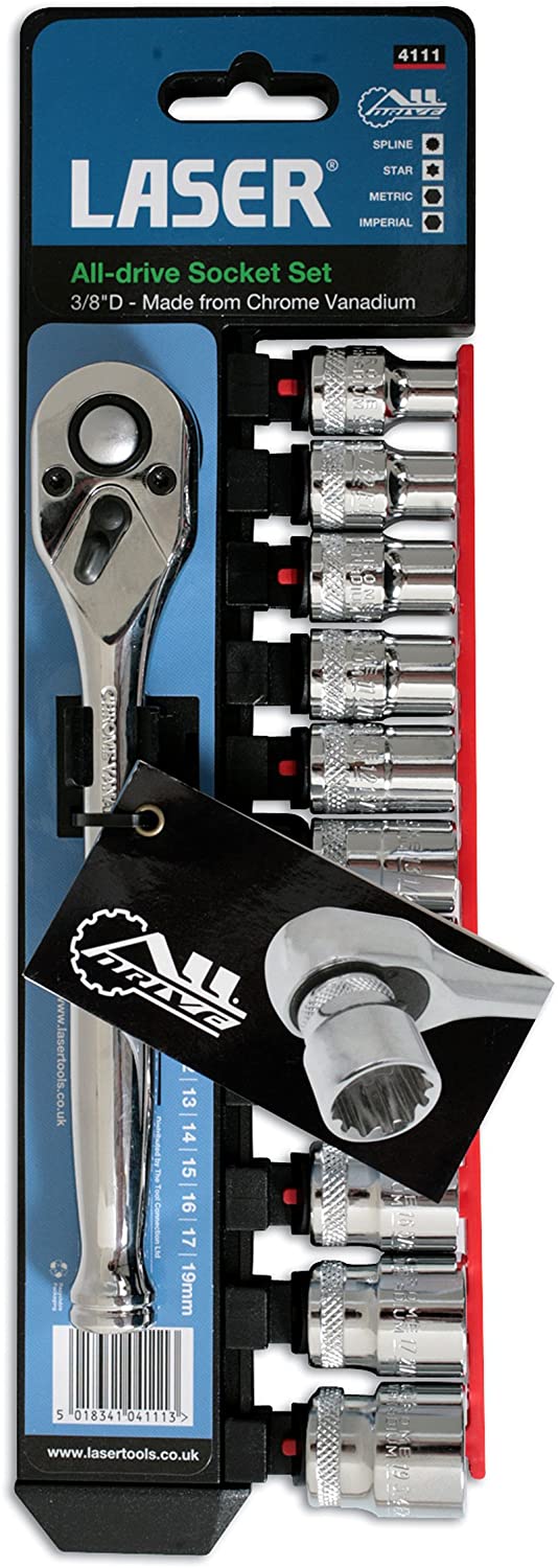 Laser 4111 Alldrive Socket Set 3/8"D 12pc, Variety pack