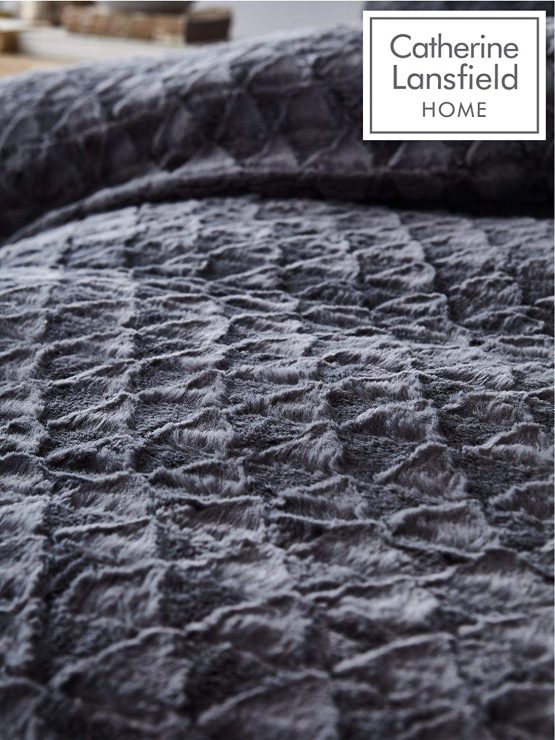 Catherine Lansfield Soft Touch Diamond Fur Single Duvet Set Grey - Image 4