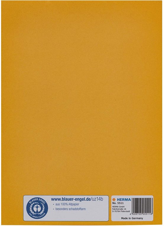 HERMA Paper Exercise Book Cover A5, with Inscription Field, Made of 100% Recycled Paper, Slip on Cover Jackets for School, Yellow - Image 2