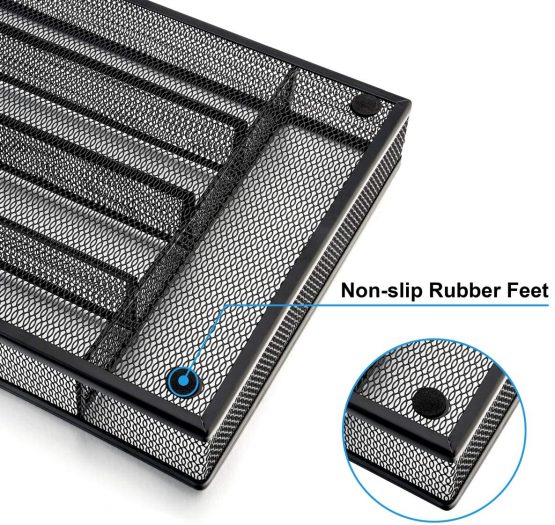Cutlery Tray, HaWare Cutlery Organizer, Non-Silp 5 Compartments Utensil Drawer Storage, Kitchen/Office, Steel Mesh Silverware Drawer/Holder/Divider, 31.8x23.7x5cm, Rust-Free, Black - Image 2