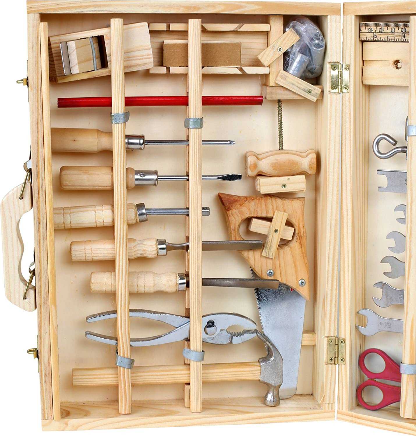 small foot 2241 childrens play Tool case "Deluxe" made of wood, with accessories, like hammer, saw, plane etc., 48 pcs - Image 2