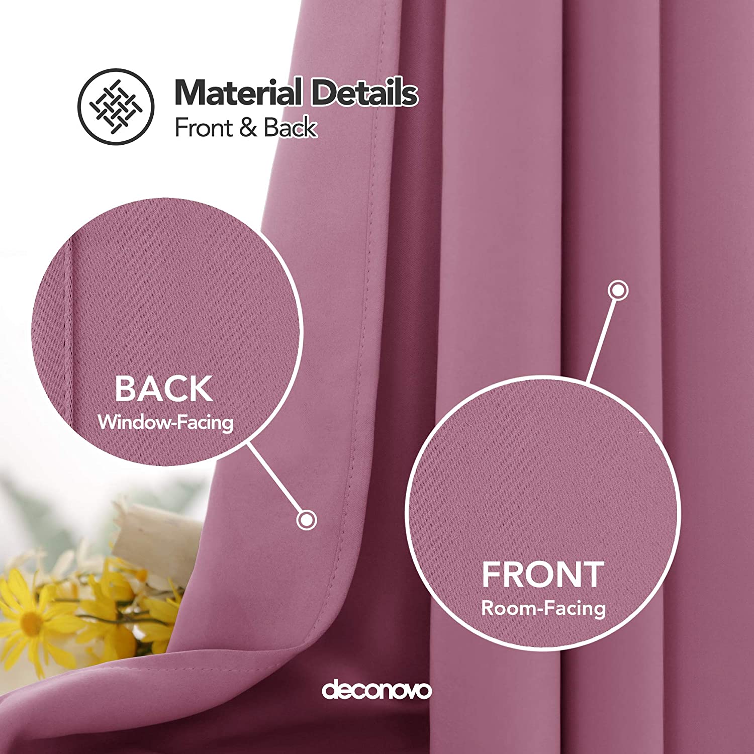 Deconovo Pink Blackout Curtains Solid Thermal Insulated Eyelet Curtains for Nursery 46 x 54 Inch Pink 2 Panels - Image 3
