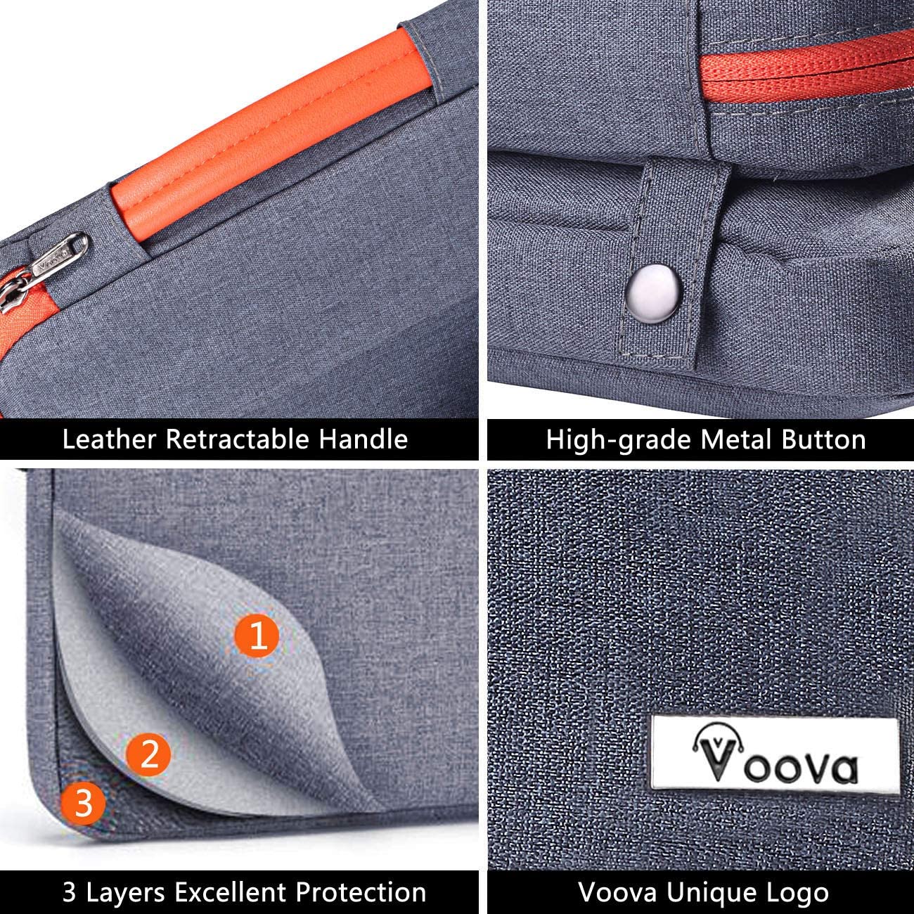 Voova Laptop Sleeve Case 15 15.6 16 Inch with Detachable Accessories Pouch - Image 3