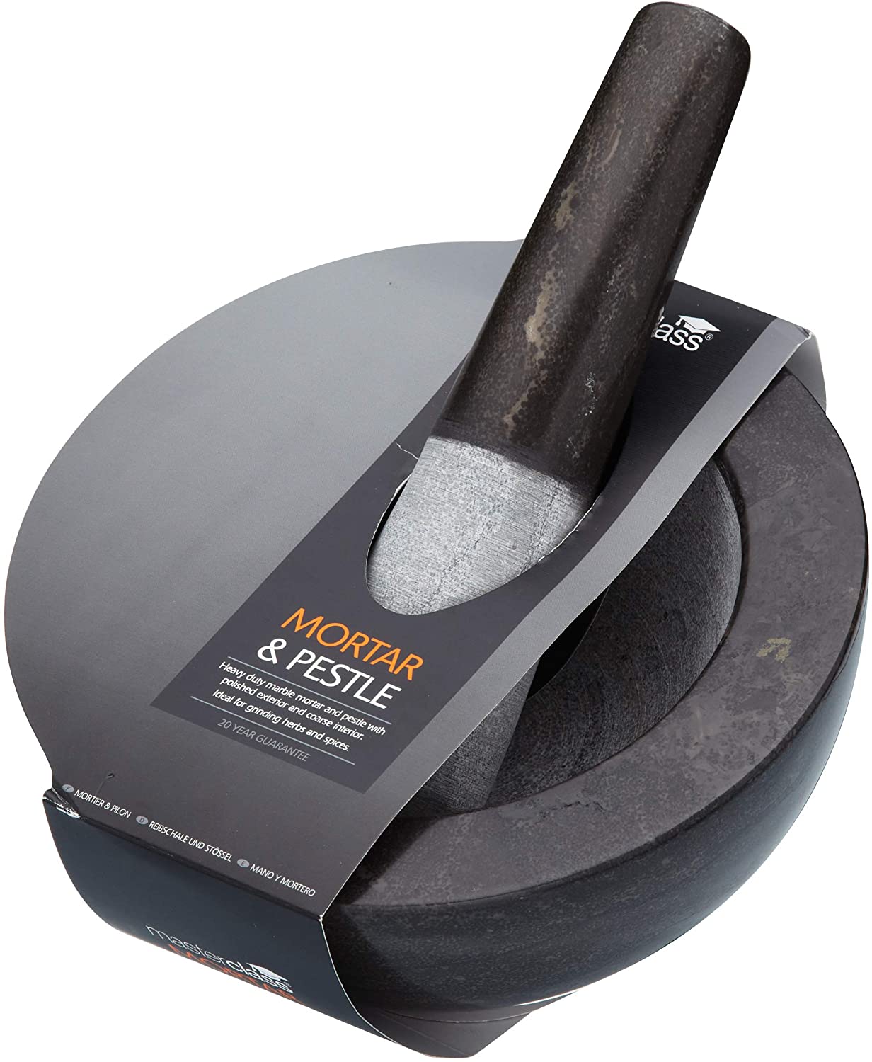KitchenCraft Large Mortar and Pestle Set, Stone, Black, 20 x 12 cm BigaMart