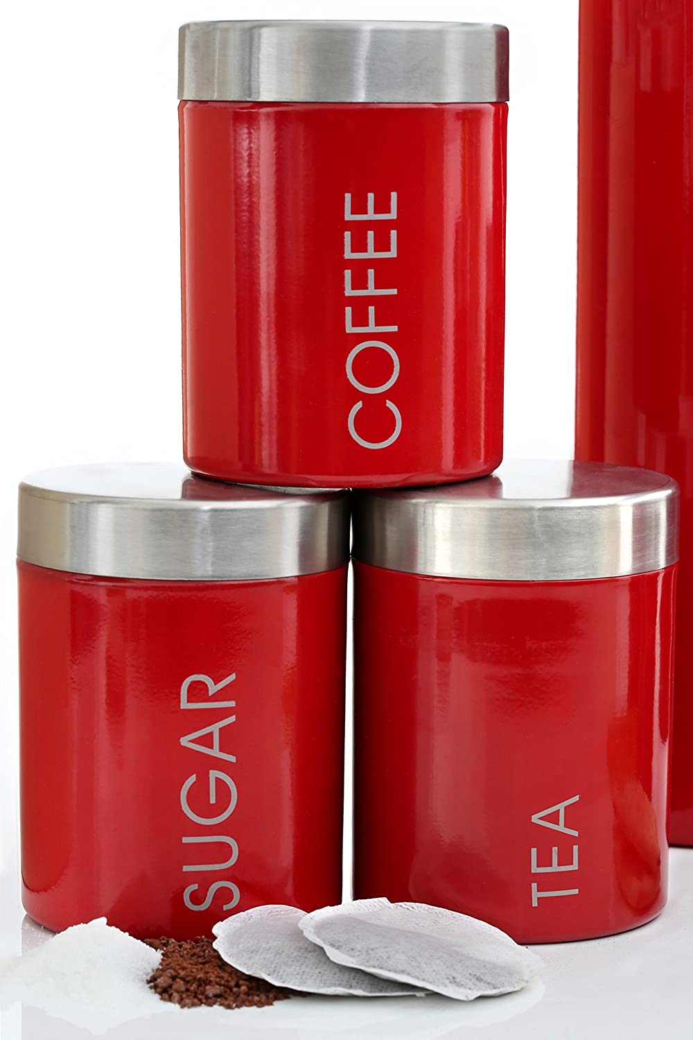 Premier Housewares Liberty Tea, Coffee and Sugar Canisters - Set of 3, Red - Image 2