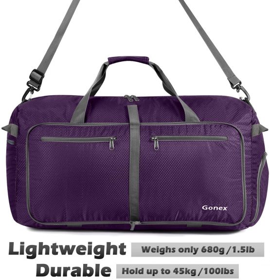 Gonex 100L Travel Duffel Bag Foldable Water Resistant Travel Bag Lightweight Duffel Bag with Big Capacity for Luggage Gym Sports Purple - Image 4