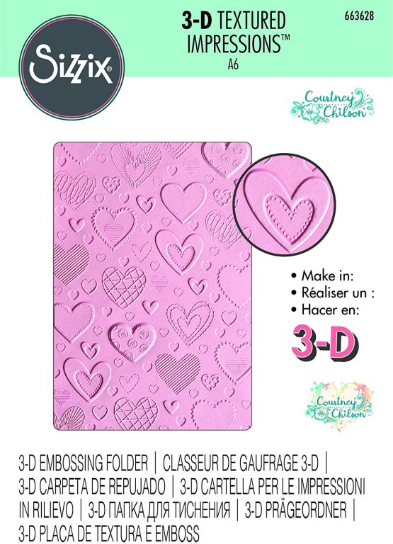 Sizzix 3D Textured Impressions Embossing Folder 663628 Hearts by Courtney Chilson, Paper, Hello Sunshine, One Size - Image 3