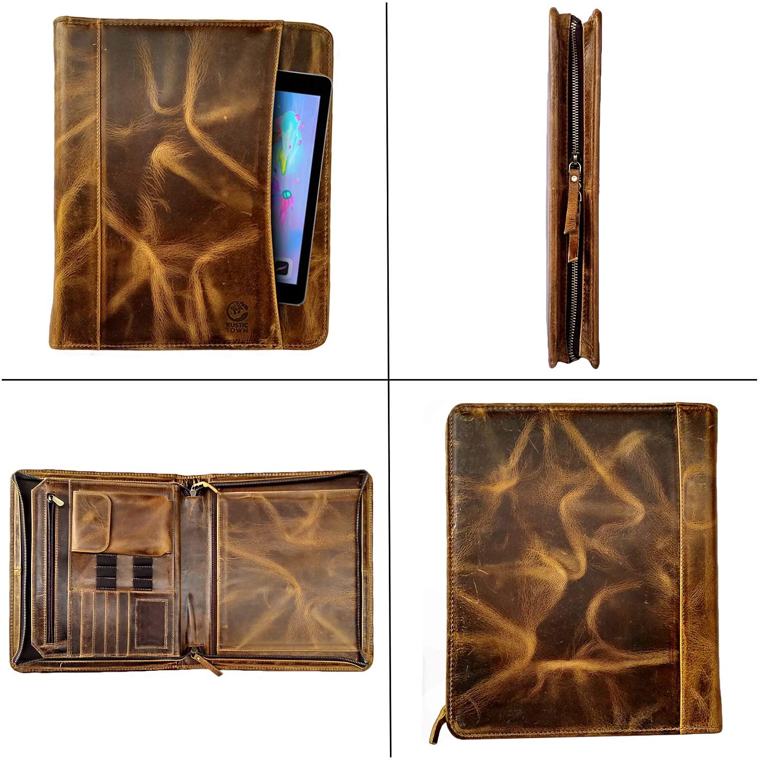 A4 Leather Document Folder, Full Grain Leather Conference Portfolio - Image 4