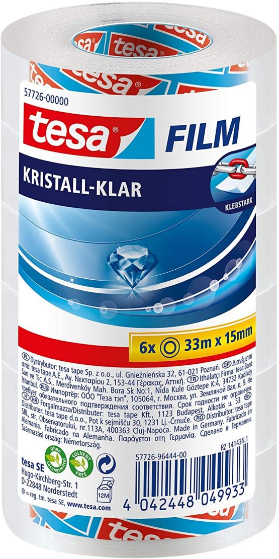 Tesafilm 57726-00000-01 33 m x 15 mm Pack of 6 Crystal Clear