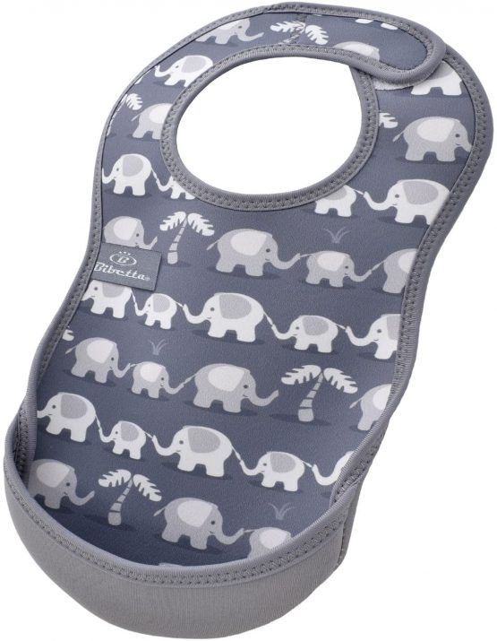 Bibetta Ultrabib Baby Bib with Pocket - Feeding Bibs for Babies (Grey Elephants)