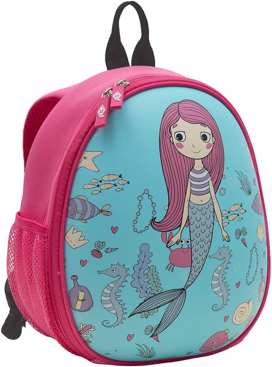 WEDO 2433310 Children's Mermaid Backpack - Sturdy Front - 2 Mesh Pockets - Multiple Mesh Pockets - Inside - Padded Carry Straps - Very Light - Easy to Clean