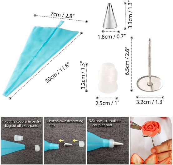 Grandma Shark 11 Inch Cake Turntable and 39 Pcs Decorating Supplies, Piping Tips, Cake Scrapers, TPU Bags, Flower Nail, Flower Lifter, Coupler, Icing Pen, Brush, Cake Cutter, Straight & Offset Spatula - Image 4