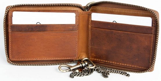 Genuine leather pocket sized zip-around wallet with a shark with metal chain - Image 3