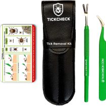 TickCheck Premium Tick Remover Kit (Stainless Steel Tick Remover with Tweezers, Leather Case and Pocket Tick Identification Card)