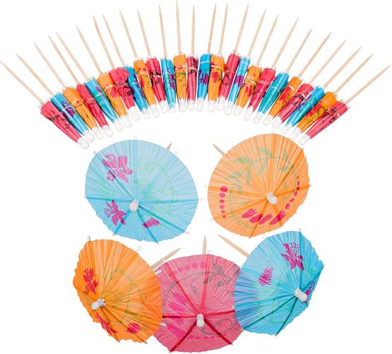 30 Pack of Cocktail Umbrellas, Beach Party Paper Umbrella, Cocktail Drink Decorations, Mixed Colours, Tropical Fruit Toppers