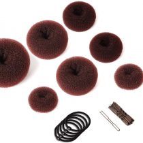 Hair Bun Maker Set 7 Pieces - Ring Style Donut Hair Bun Maker with 5 Elastic Hair Ties, 20 Hair Pins for Chignon Hairstyles, Hair Bun Shaper set for Kids Girls Women (Brown)