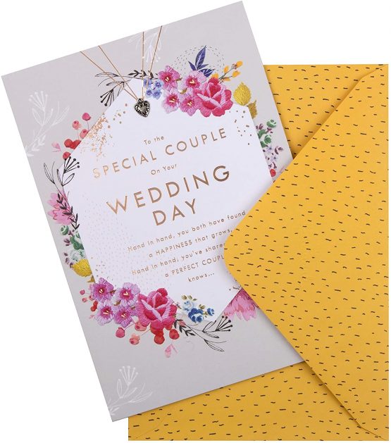 Special Couple Wedding Congratulations Card from Hallmark - Embossed Design with Charm Attachment - Image 2