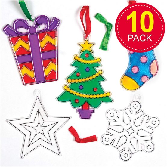 Baker Ross AT294 Christmas Suncatcher Decorations Kits, Festive Arts and Craft (Pack of 10), Assorted - Image 2