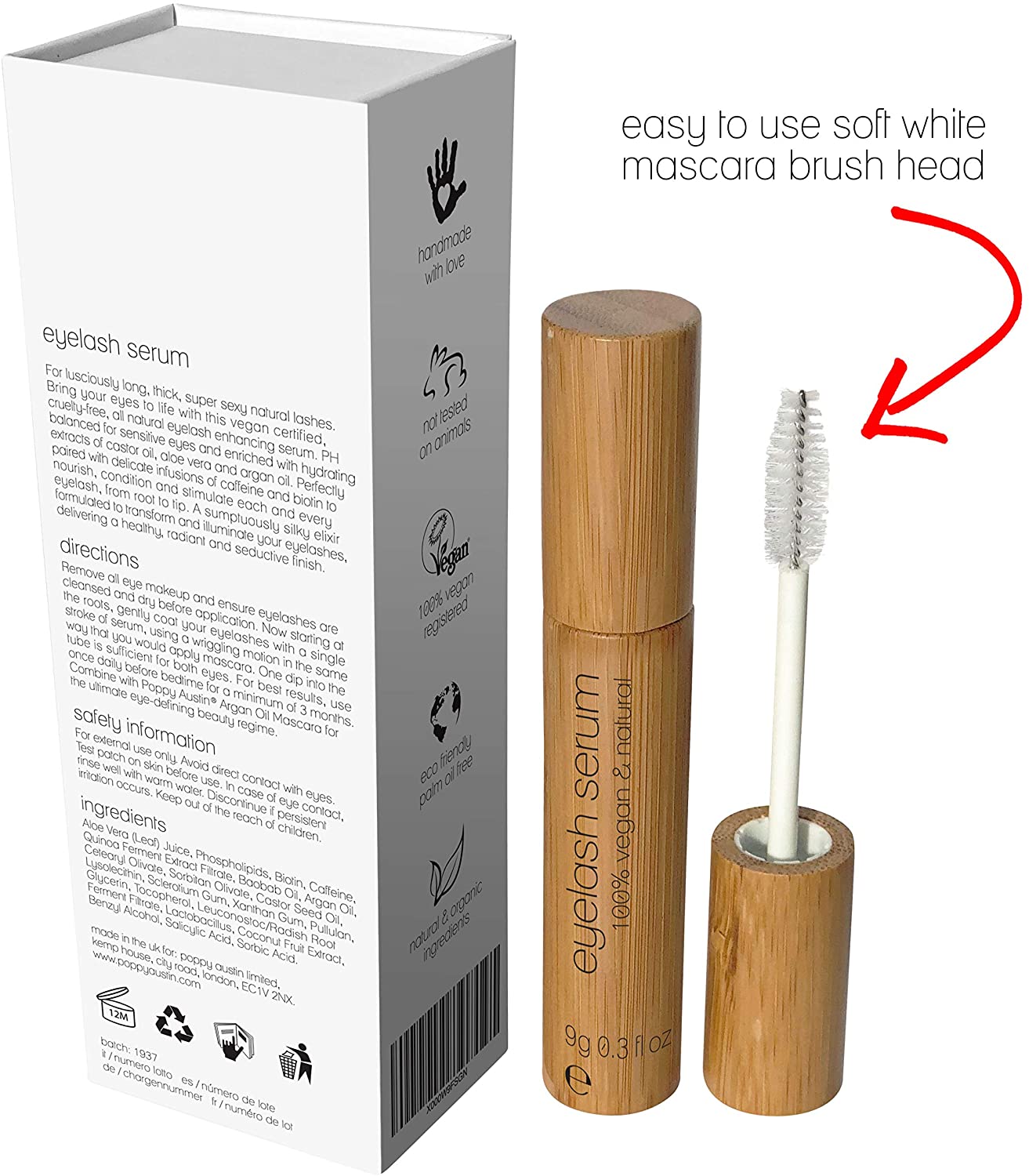 Poppy Austin 9g Eye Lash Serum, Premium Eyelash Growth Serum with Argan Oil, Castor Oil, Caffeine, Vitamin E, Aloe Vera - Image 4