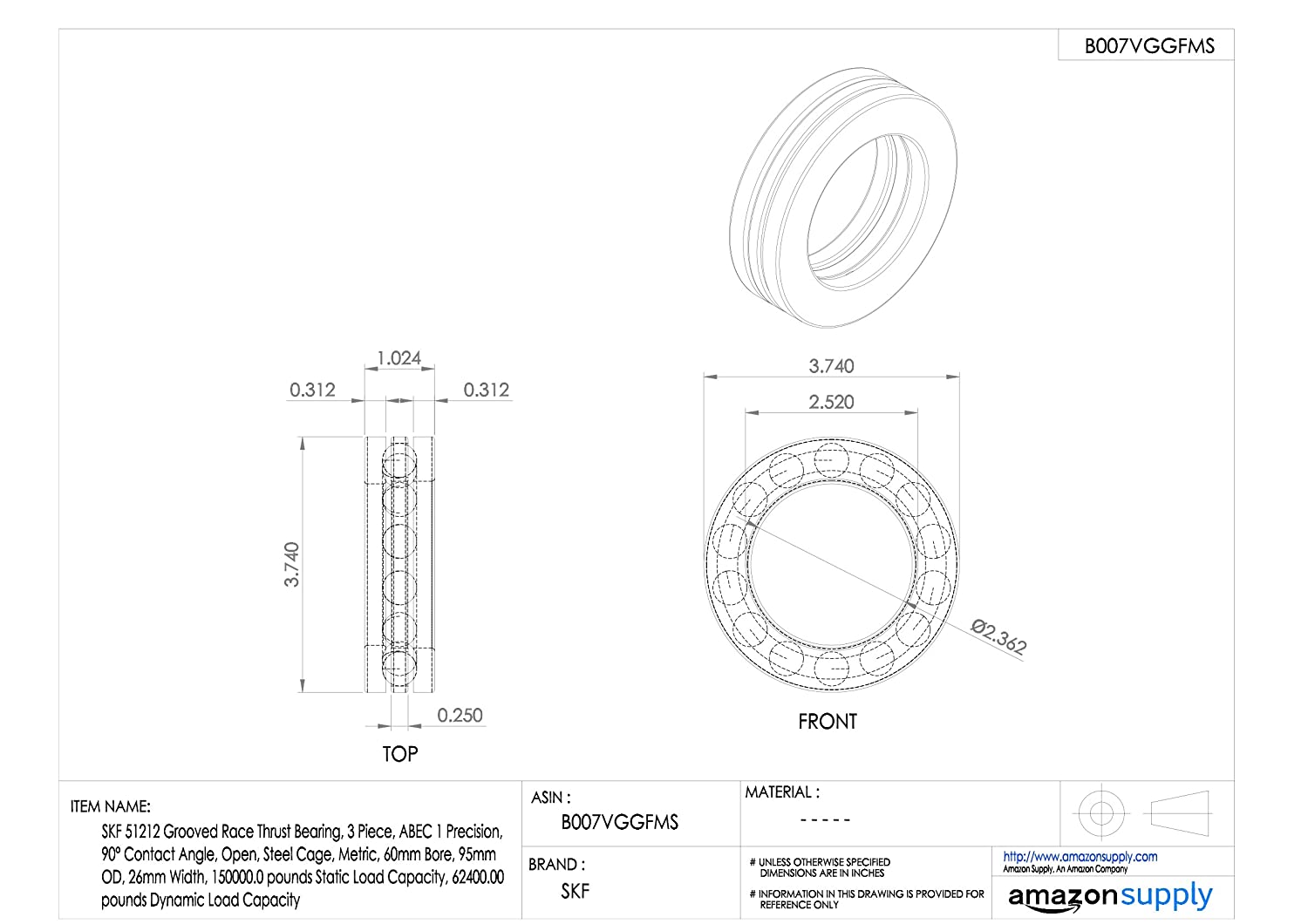 SKF 51212 Thrust Ball Bearing - Image 2